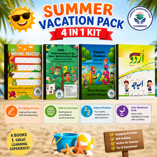 Summer Learning Pack 4-in-1 for Kids | English, Urdu, Maths & General Knowledge Bundle