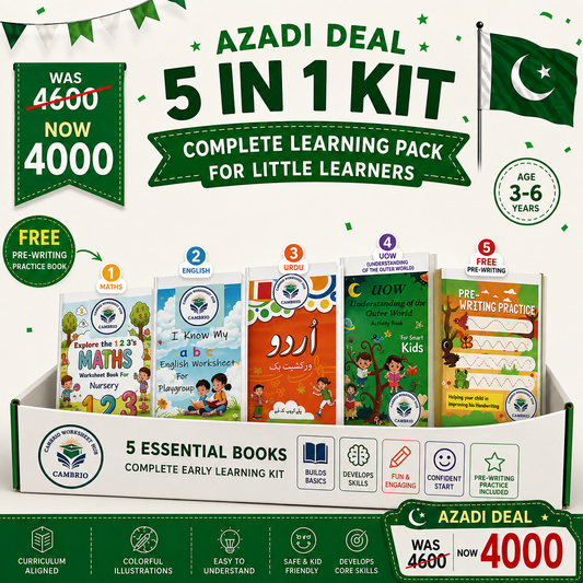 Play Group Admission Pack 4-in-1 kit bundle GK English Urdu Maths and pre-writing