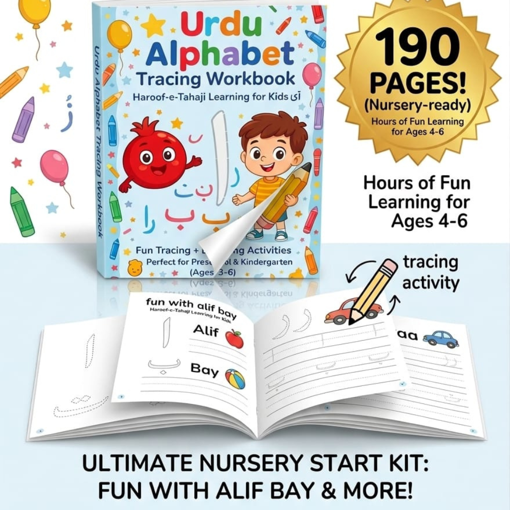 Preschool or Play group Haroof e tahaji alif bay worksheet  for play group kids 3–4 years